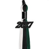 Black/Hunter Green/White Graduation Tassel with Black Bling Charm by Wholesale Grad Supply