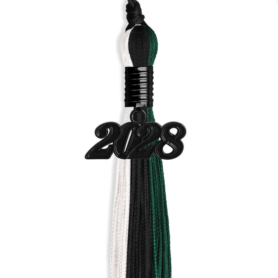 Black/Hunter Green/White Graduation Tassel with Black Bling Charm by Wholesale Grad Supply
