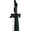 Black/Hunter Green/White Graduation Tassel with Black Bling Charm by Wholesale Grad Supply