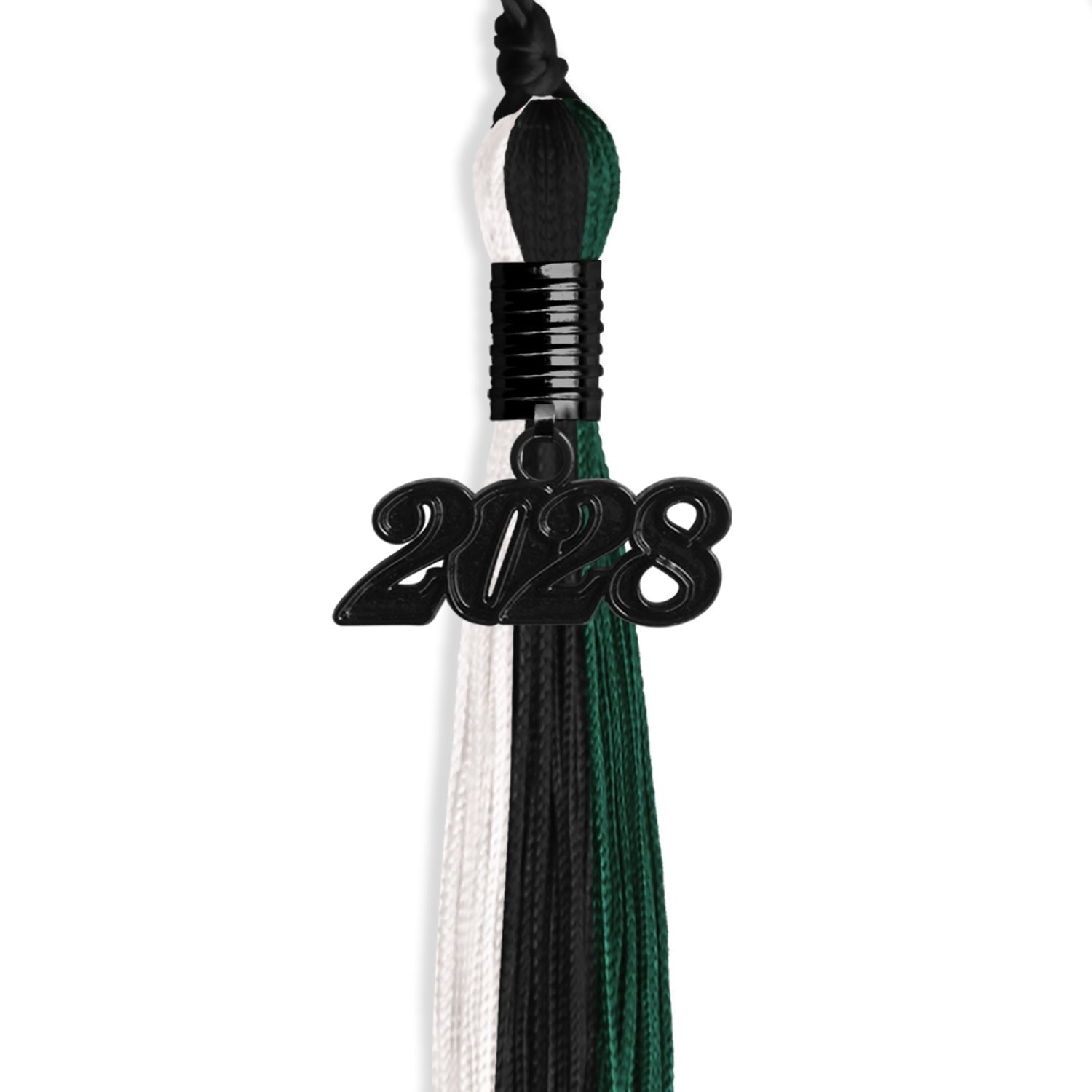 Black/Hunter Green/White Graduation Tassel with Black Bling Charm by Wholesale Grad Supply