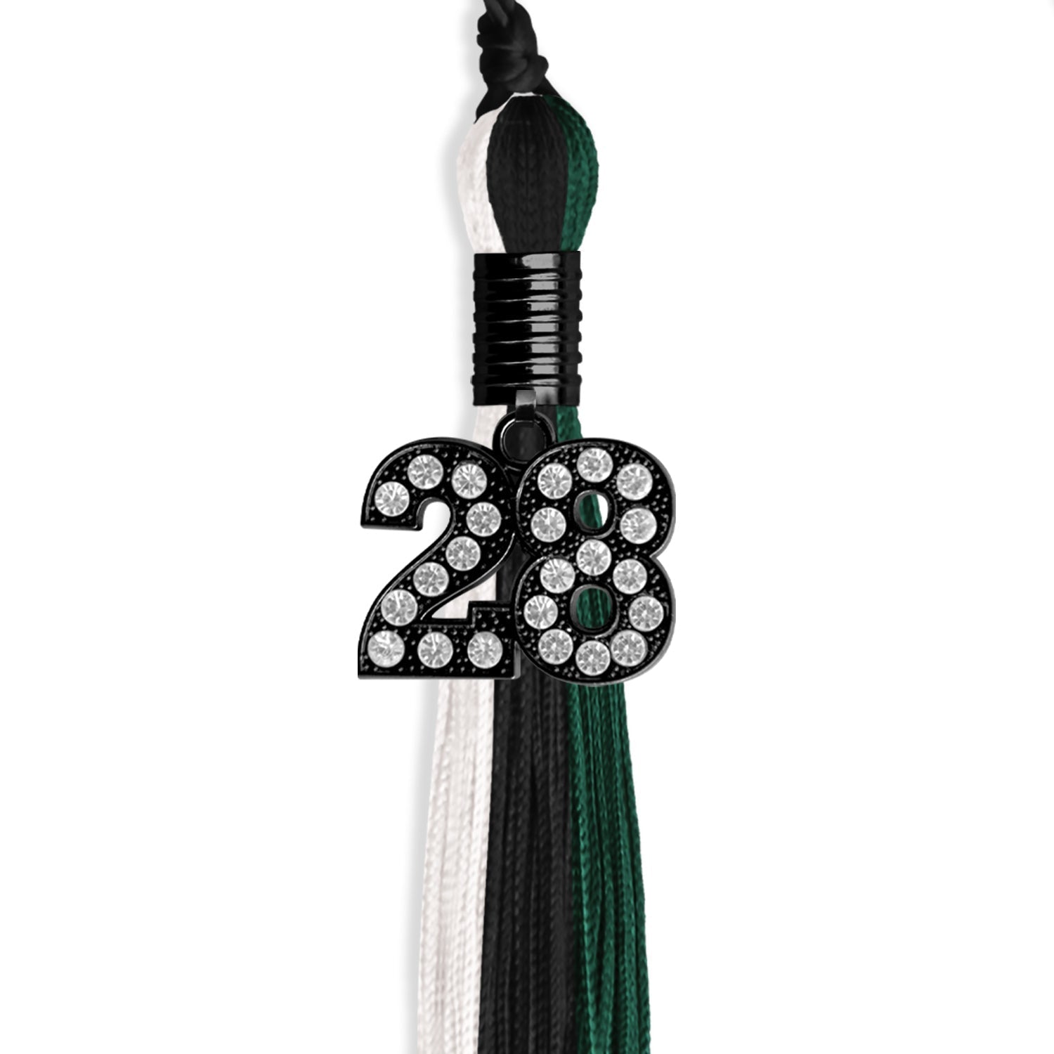 Black/Hunter Green/White Graduation Tassel with Black Bling Charm by Wholesale Grad Supply