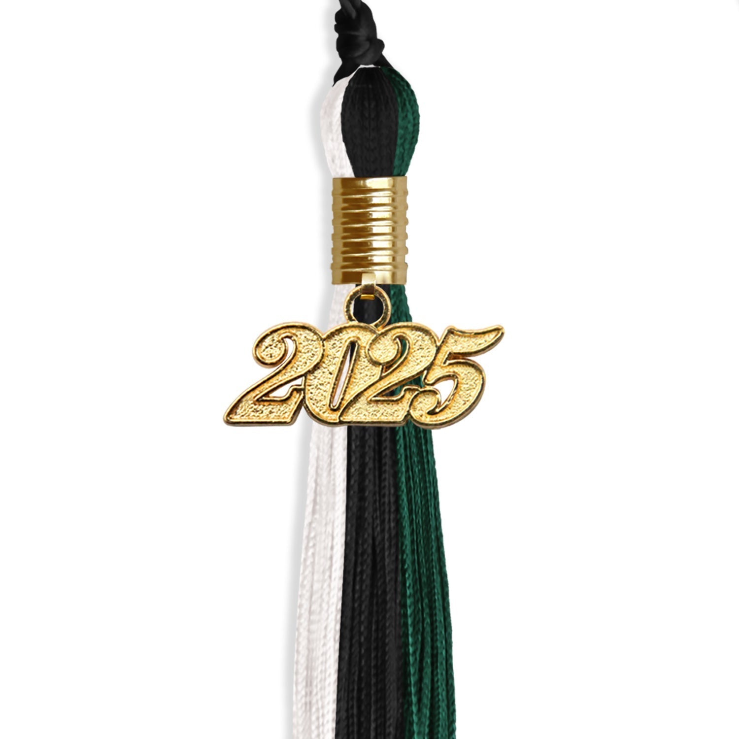 Black/Hunter Green/White Graduation Tassel with Gold Bling Charm by Wholesale Grad Supply