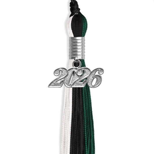 Black/Hunter Green/White Graduation Tassel with Silver Bling Charm by Wholesale Grad Supply