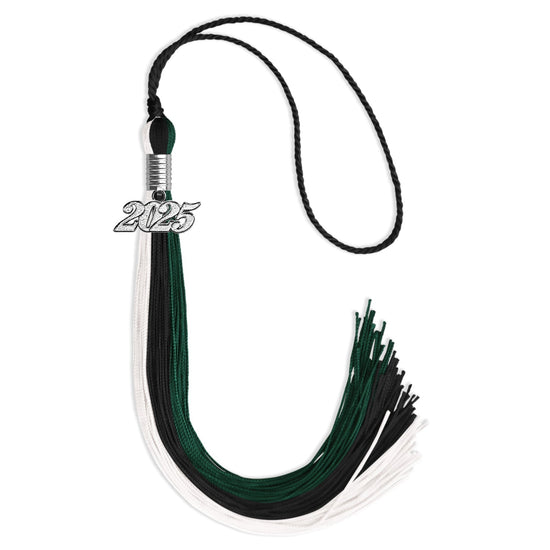 Black/Hunter Green/White Graduation Tassel with Silver Bling Charm by Wholesale Grad Supply