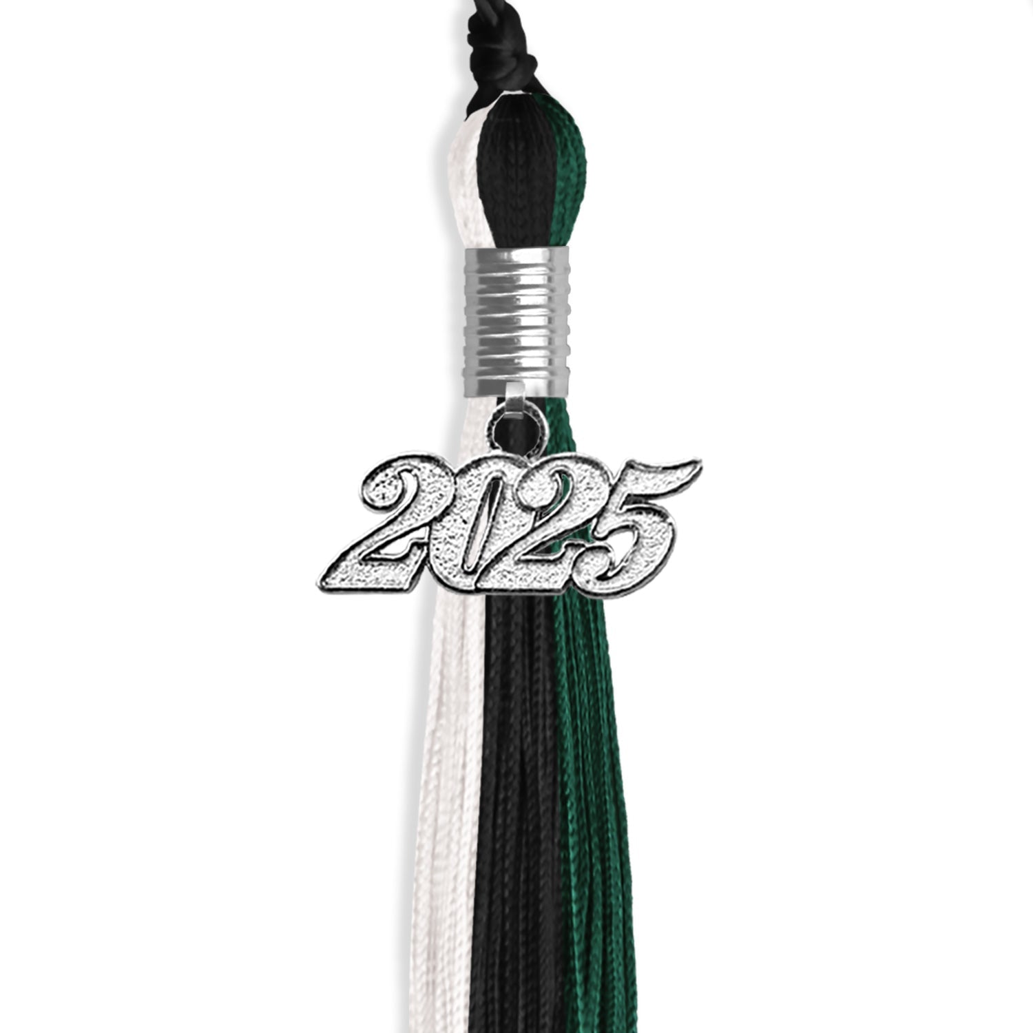 Black/Hunter Green/White Graduation Tassel with Silver Bling Charm by Wholesale Grad Supply