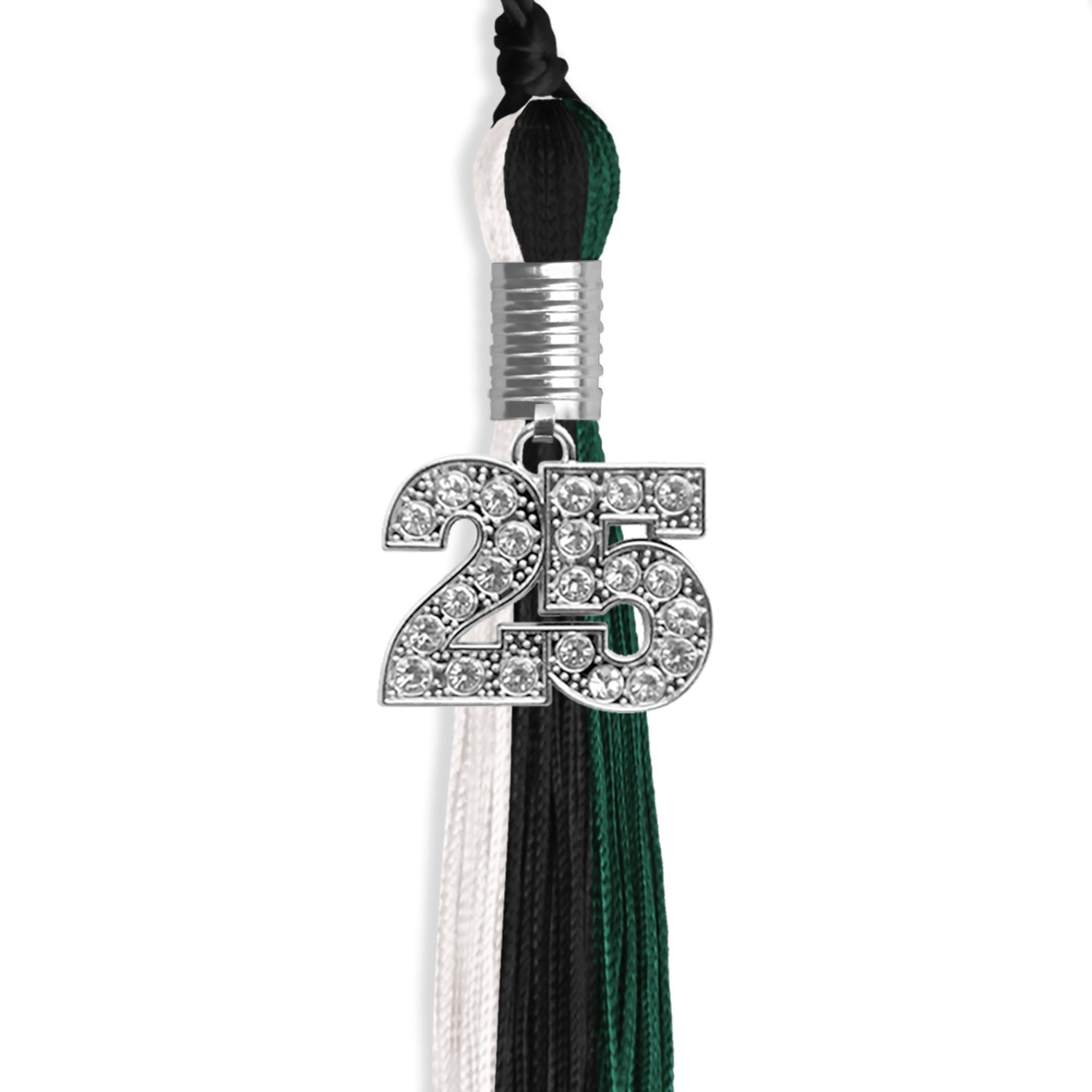 Black/Hunter Green/White Graduation Tassel with Silver Bling Charm by Wholesale Grad Supply