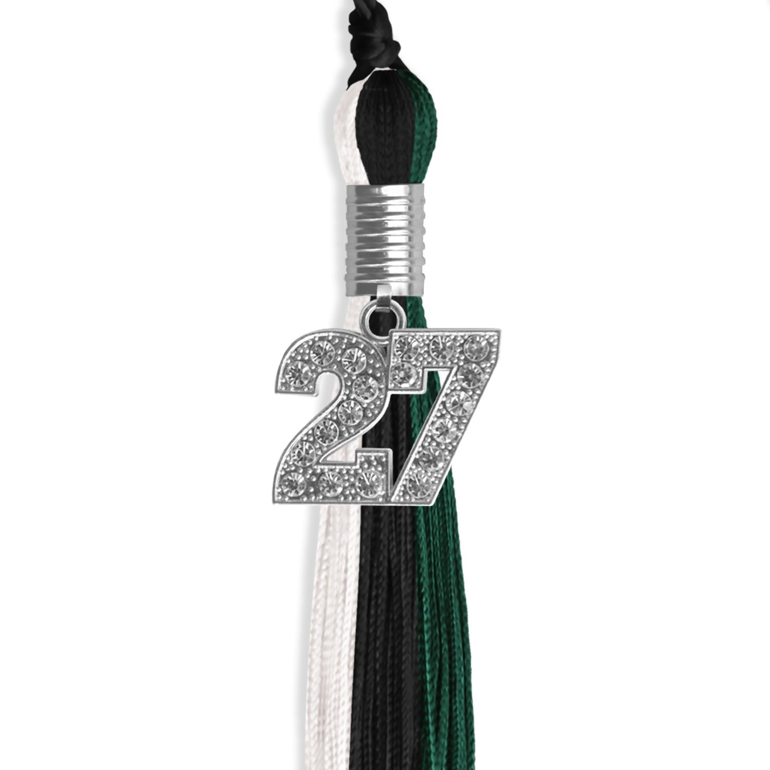 Black/Hunter Green/White Graduation Tassel with Silver Bling Charm by Wholesale Grad Supply
