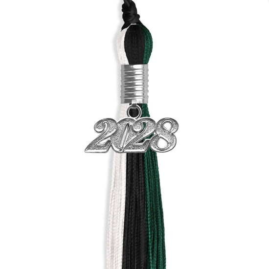 Black/Hunter Green/White Graduation Tassel with Silver Bling Charm by Wholesale Grad Supply