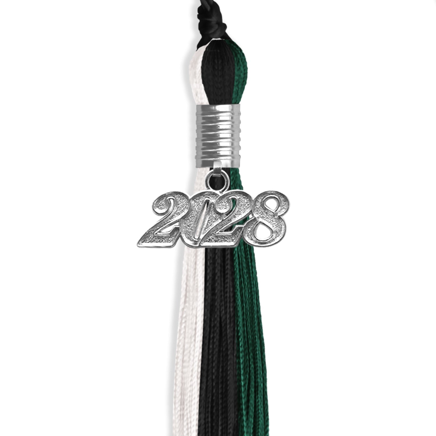 Black/Hunter Green/White Graduation Tassel with Silver Bling Charm by Wholesale Grad Supply