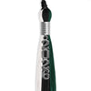 Black/Hunter Green/White Graduation Tassel with Silver Stacked Date Drop by Wholesale Grad Supply
