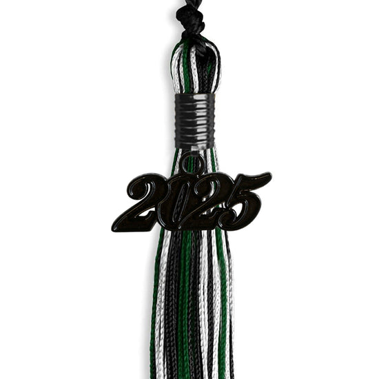 Black/Hunter Green/White Mixed Color Graduation Tassel with Black Bling Charm by Wholesale Grad Supply