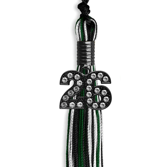 Black/Hunter Green/White Mixed Color Graduation Tassel with Black Bling Charm by Wholesale Grad Supply