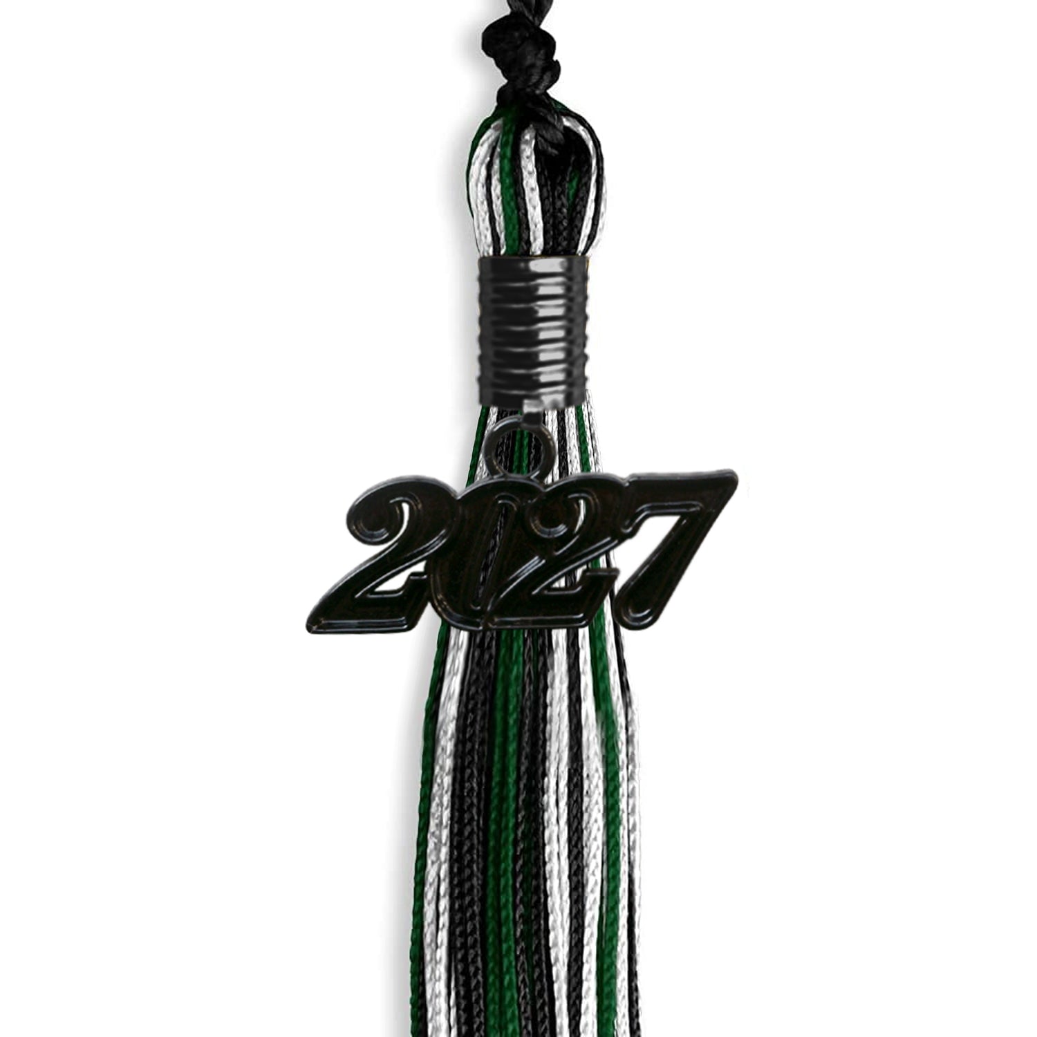 Black/Hunter Green/White Mixed Color Graduation Tassel with Black Bling Charm by Wholesale Grad Supply