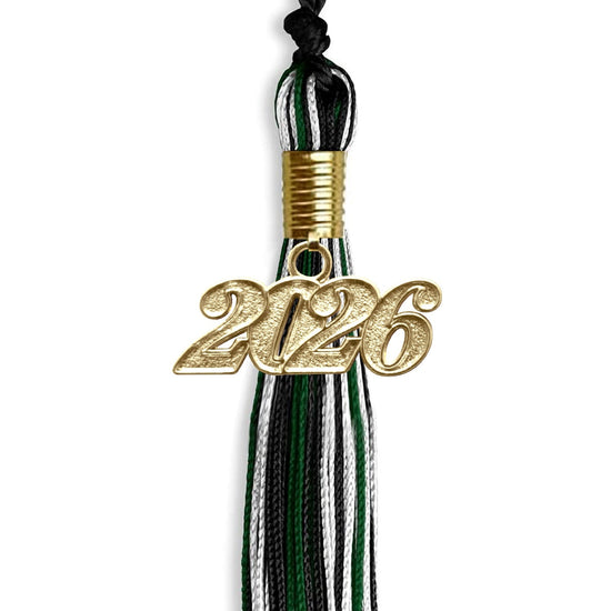 Black/Hunter Green/White Mixed Color Graduation Tassel with Gold Bling Charm by Wholesale Grad Supply
