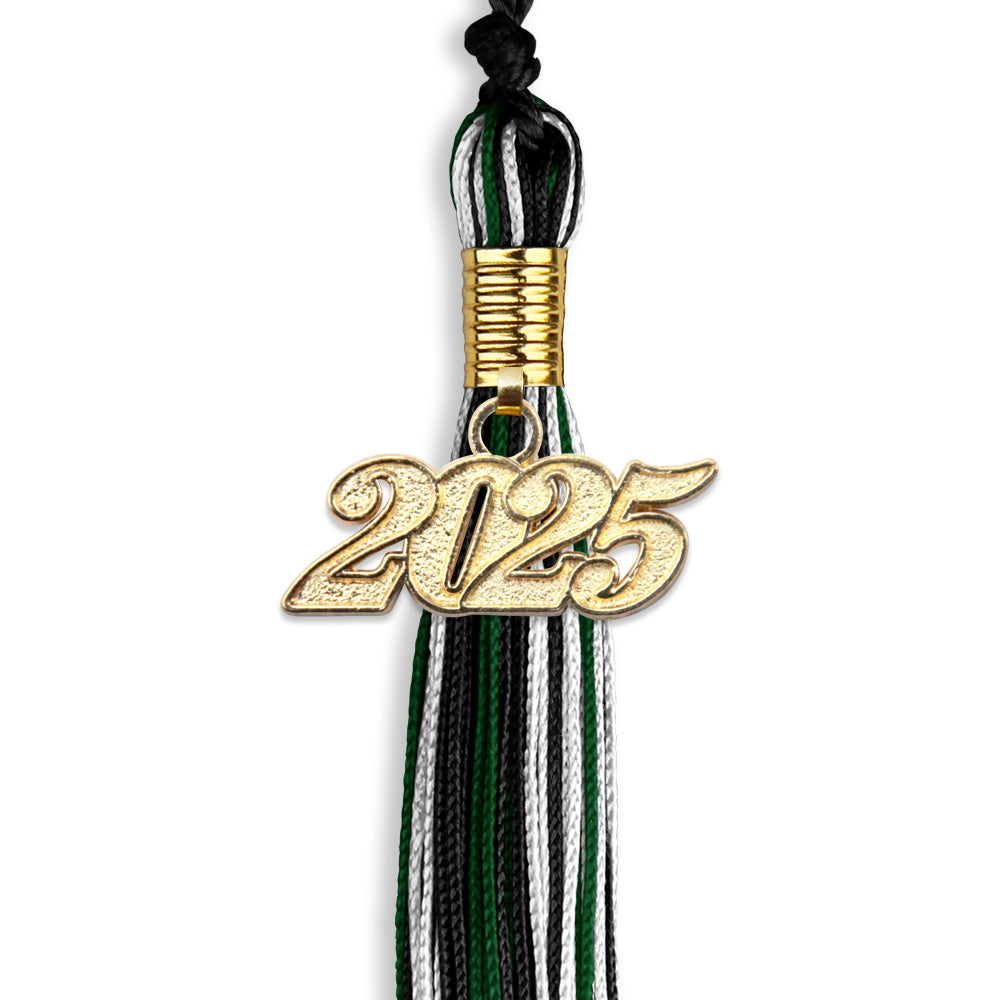 Black/Hunter Green/White Mixed Color Graduation Tassel with Gold Bling Charm by Wholesale Grad Supply