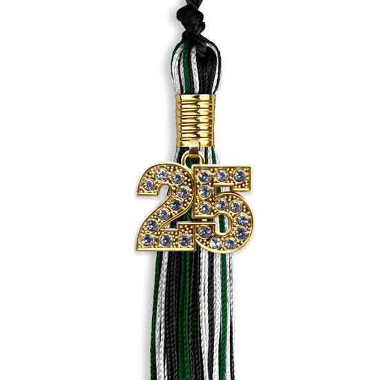 Black/Hunter Green/White Mixed Color Graduation Tassel with Gold Bling Charm by Wholesale Grad Supply