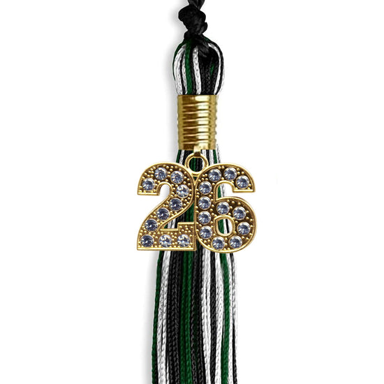 Black/Hunter Green/White Mixed Color Graduation Tassel with Gold Bling Charm by Wholesale Grad Supply