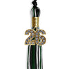 Black/Hunter Green/White Mixed Color Graduation Tassel with Gold Bling Charm by Wholesale Grad Supply