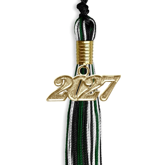 Black/Hunter Green/White Mixed Color Graduation Tassel with Gold Bling Charm by Wholesale Grad Supply