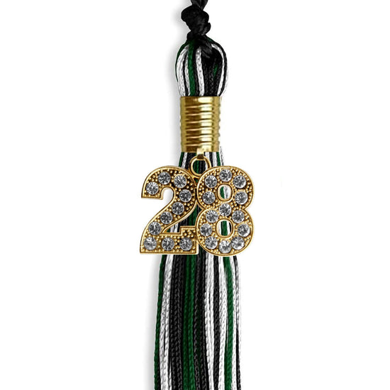 Black/Hunter Green/White Mixed Color Graduation Tassel with Gold Bling Charm by Wholesale Grad Supply