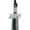 Black/Hunter Green/White Mixed Color Graduation Tassel with Silver Bling Charm by Wholesale Grad Supply