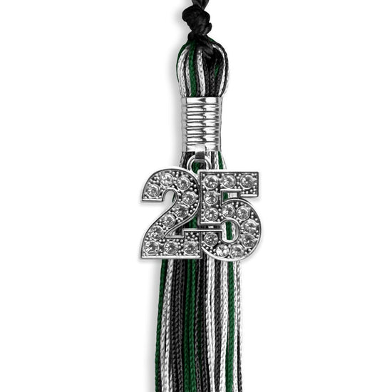 Black/Hunter Green/White Mixed Color Graduation Tassel with Silver Bling Charm by Wholesale Grad Supply