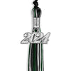 Black/Hunter Green/White Mixed Color Graduation Tassel with Silver Bling Charm by Wholesale Grad Supply