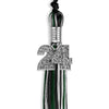 Black/Hunter Green/White Mixed Color Graduation Tassel with Silver Bling Charm by Wholesale Grad Supply