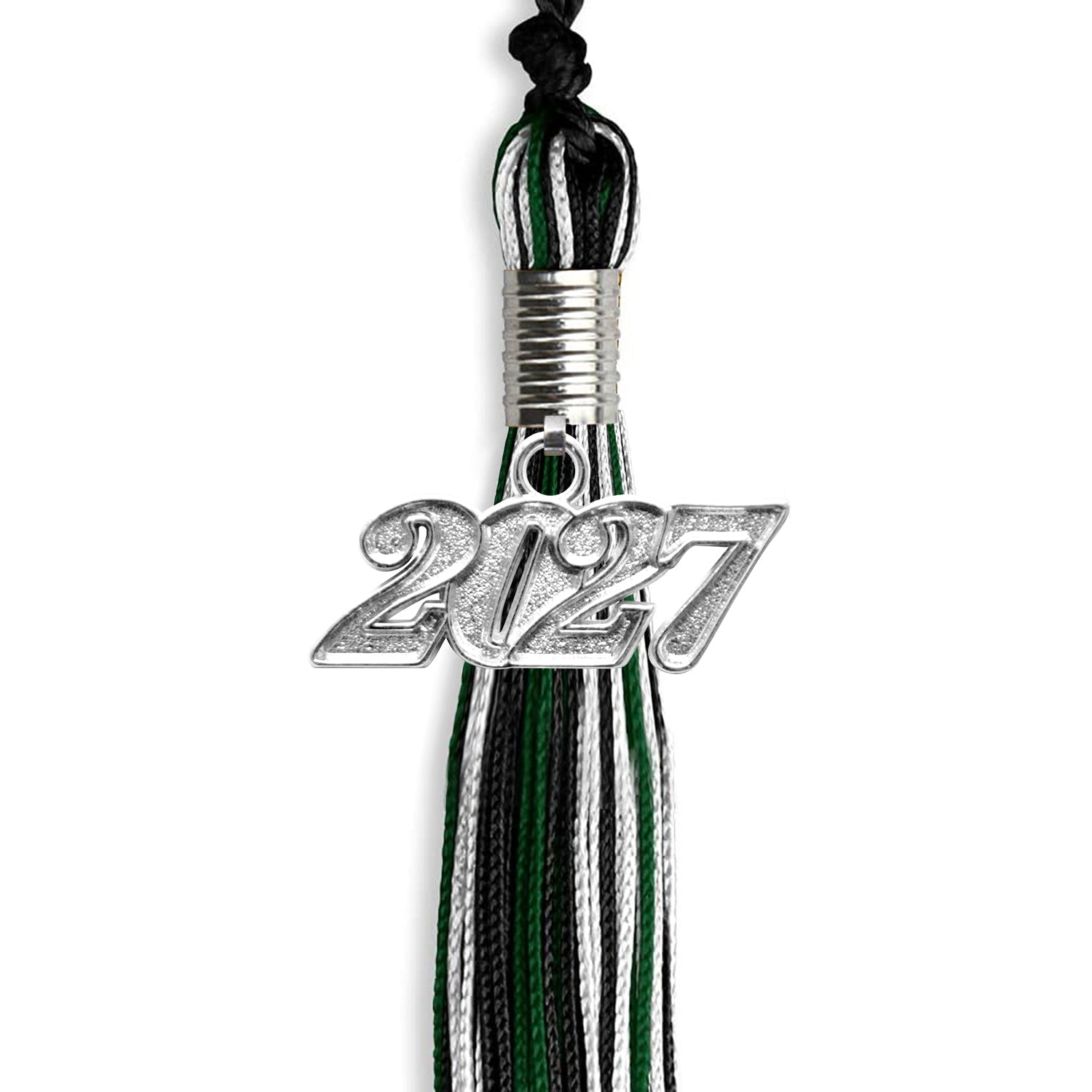 Black/Hunter Green/White Mixed Color Graduation Tassel with Silver Bling Charm by Wholesale Grad Supply
