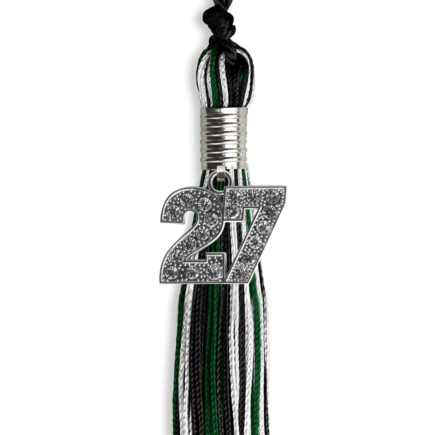Black/Hunter Green/White Mixed Color Graduation Tassel with Silver Bling Charm by Wholesale Grad Supply