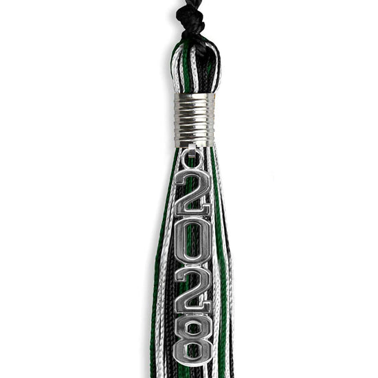 Black/Hunter Green/White Mixed Color Graduation Tassel with Silver Stacked Date Drop by Wholesale Grad Supply