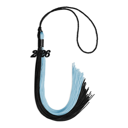 Black/Light Blue Graduation Tassel with Black Bling Charm by Wholesale Grad Supply