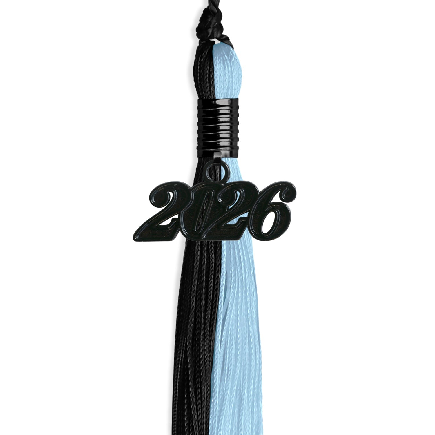 Black/Light Blue Graduation Tassel with Black Bling Charm by Wholesale Grad Supply