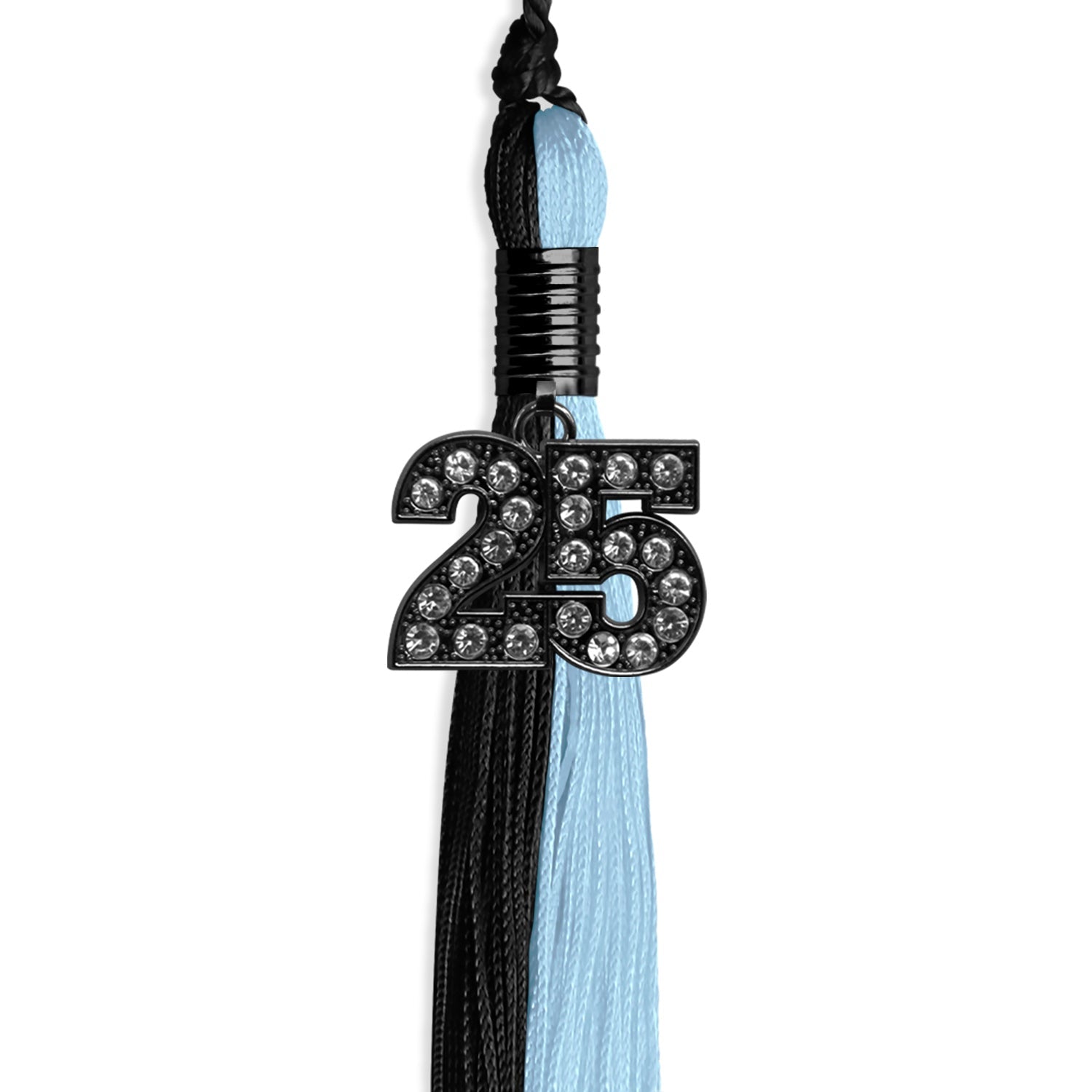 Black/Light Blue Graduation Tassel with Black Bling Charm by Wholesale Grad Supply