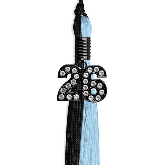 Black/Light Blue Graduation Tassel with Black Bling Charm by Wholesale Grad Supply