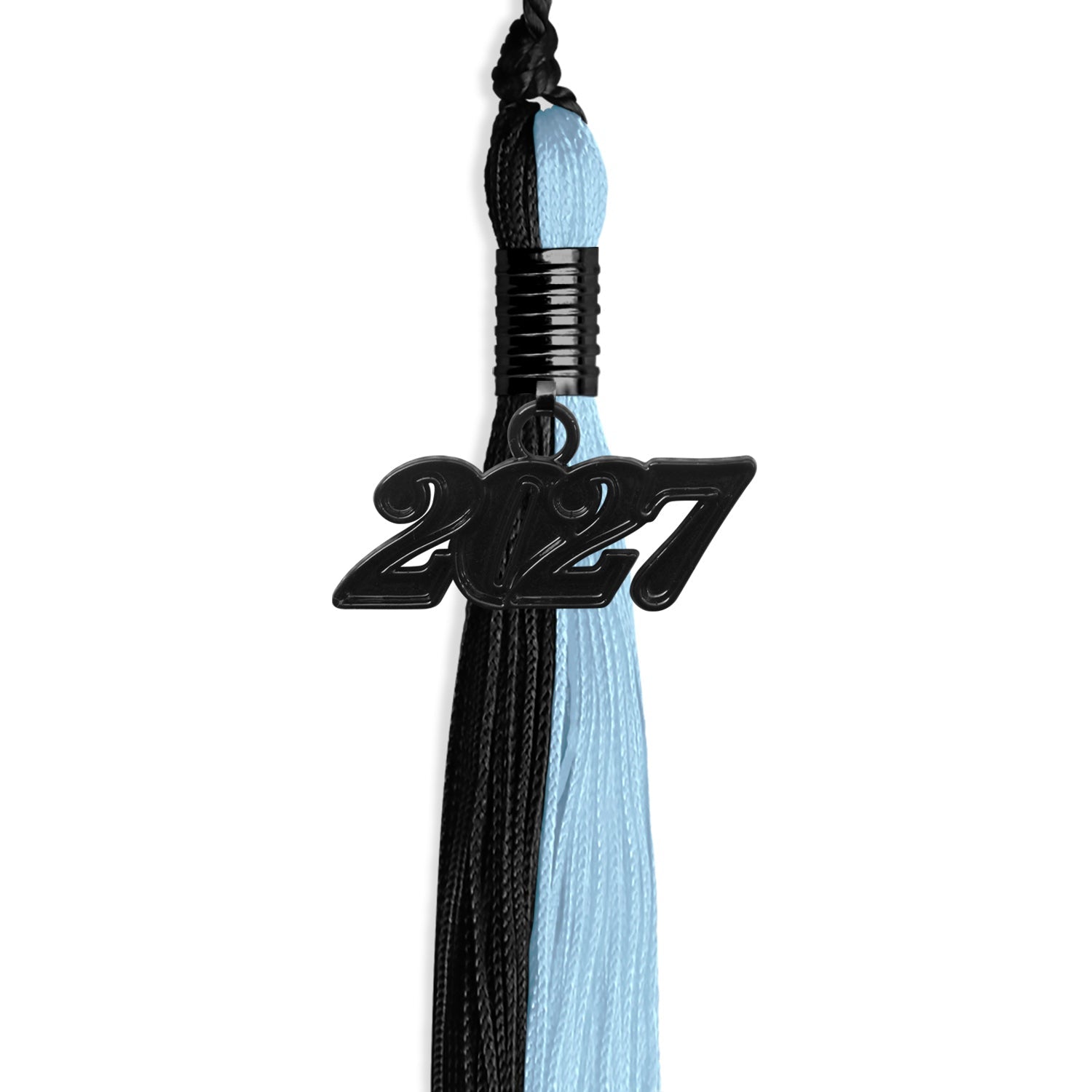 Black/Light Blue Graduation Tassel with Black Bling Charm by Wholesale Grad Supply