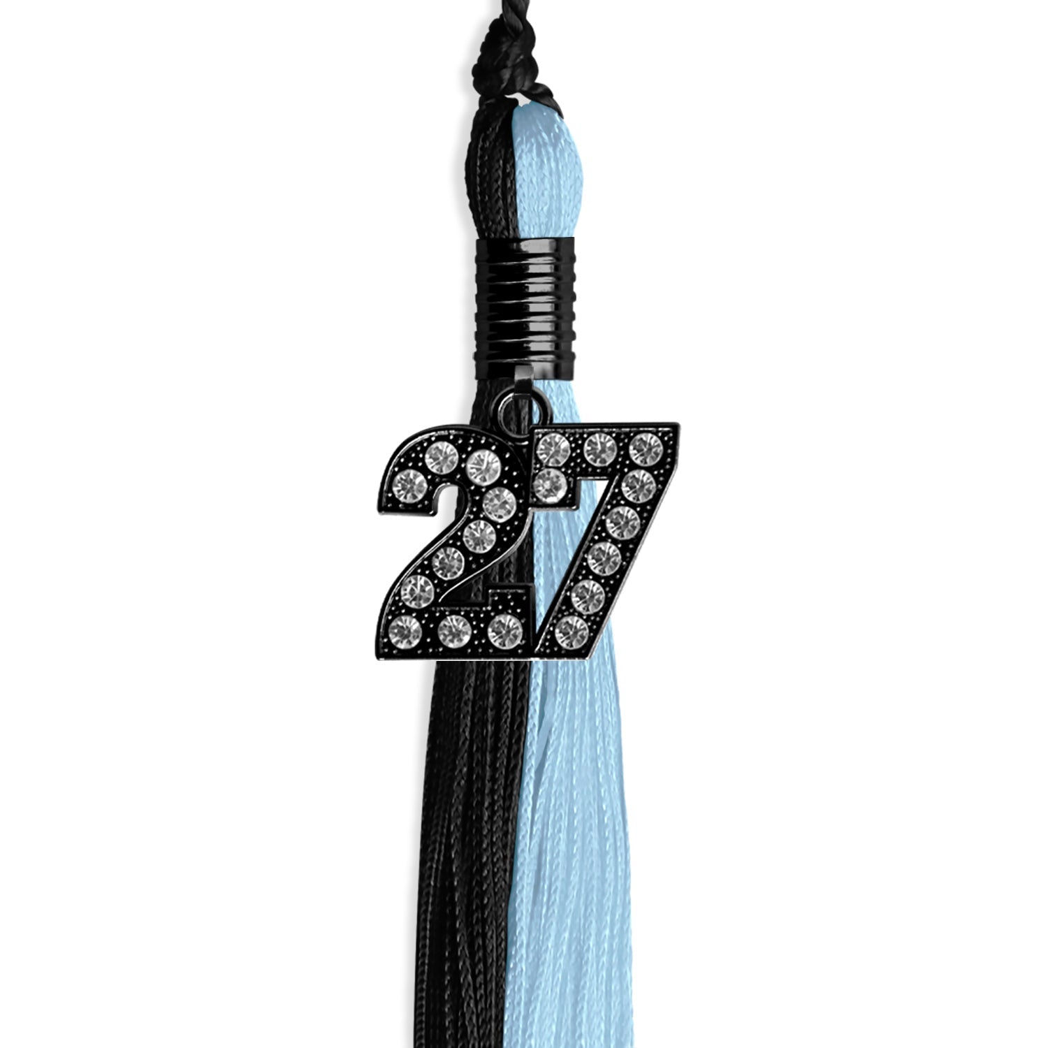 Black/Light Blue Graduation Tassel with Black Bling Charm by Wholesale Grad Supply