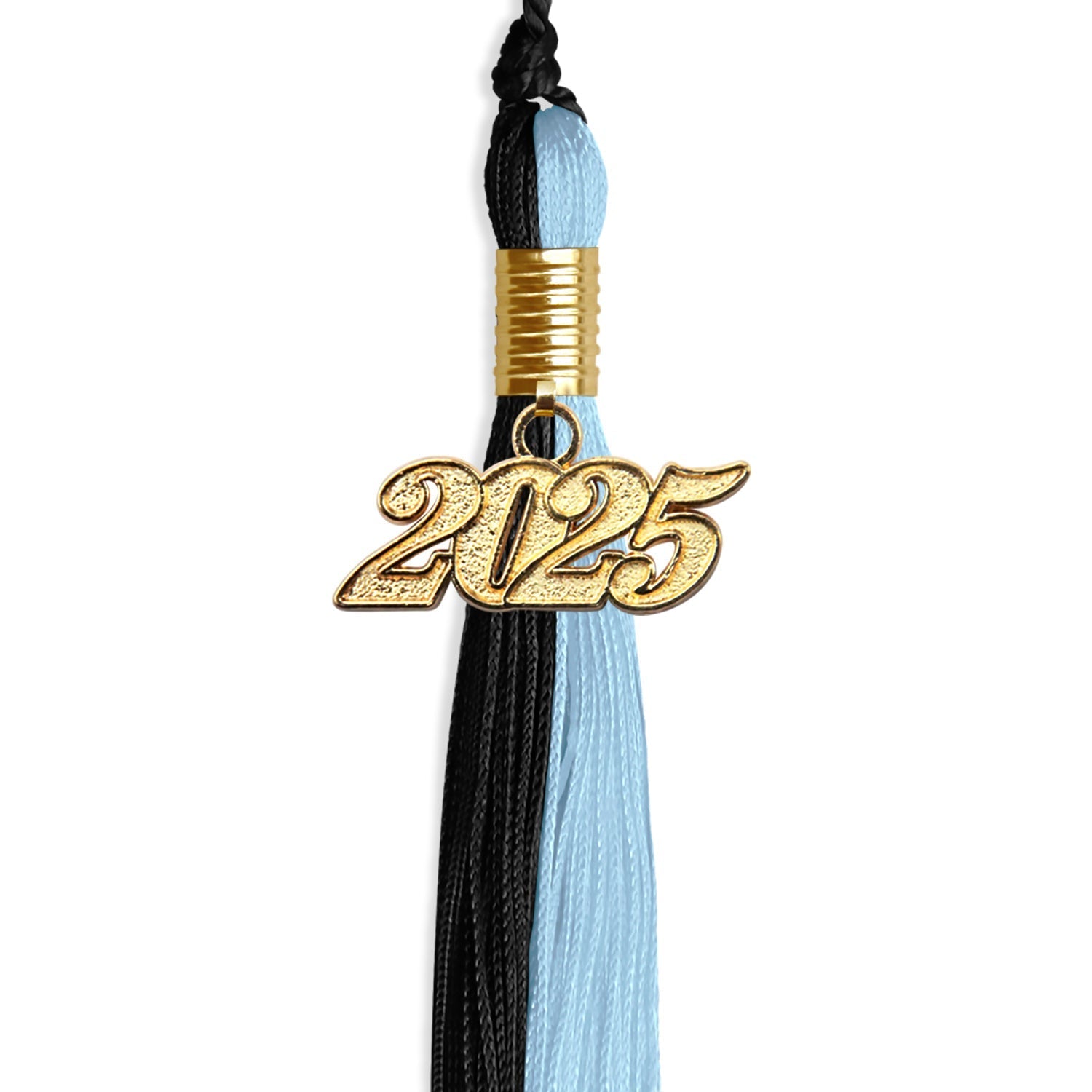 Black/Light Blue Graduation Tassel with Gold Bling Charm by Wholesale Grad Supply
