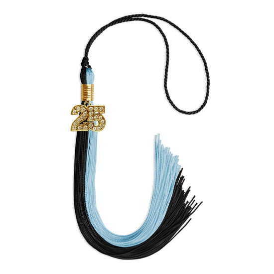 Black/Light Blue Graduation Tassel with Gold Bling Charm by Wholesale Grad Supply