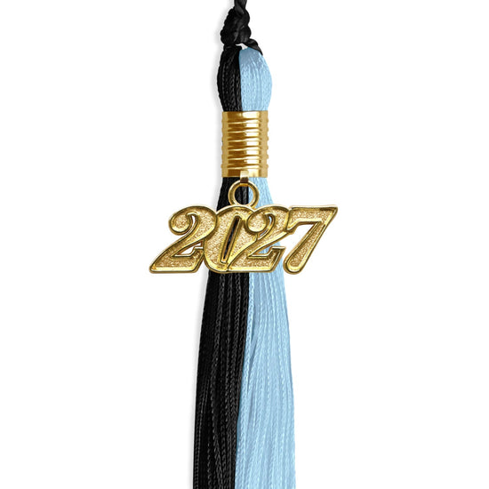 Black/Light Blue Graduation Tassel with Gold Bling Charm by Wholesale Grad Supply