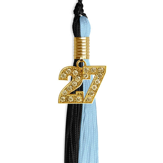Black/Light Blue Graduation Tassel with Gold Bling Charm by Wholesale Grad Supply