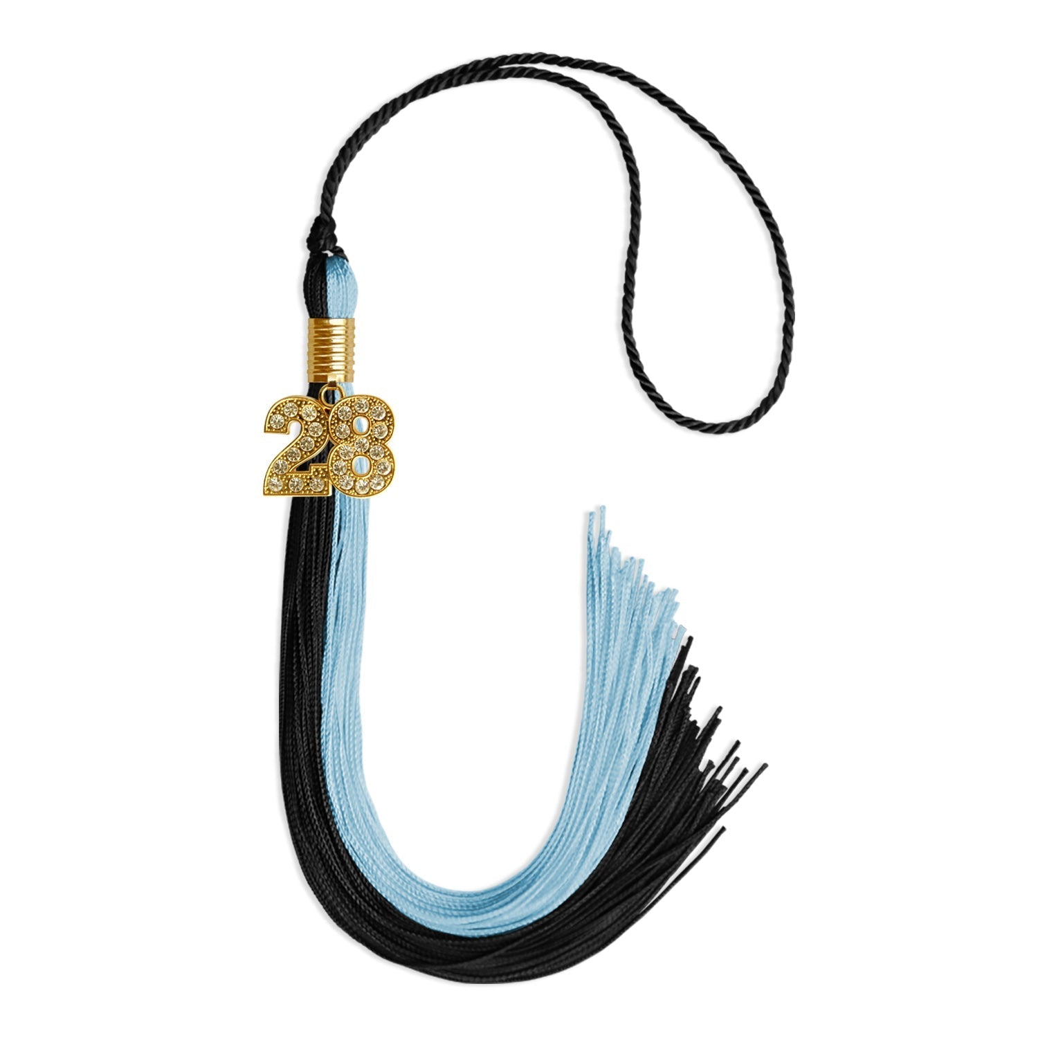Black/Light Blue Graduation Tassel with Gold Bling Charm by Wholesale Grad Supply