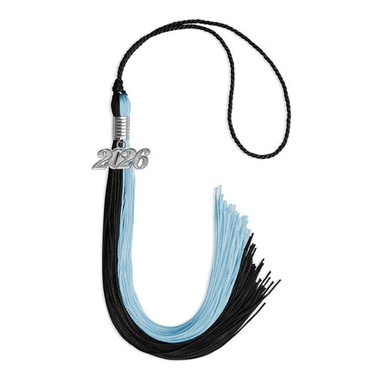 Black/Light Blue Graduation Tassel with Silver Bling Charm by Wholesale Grad Supply
