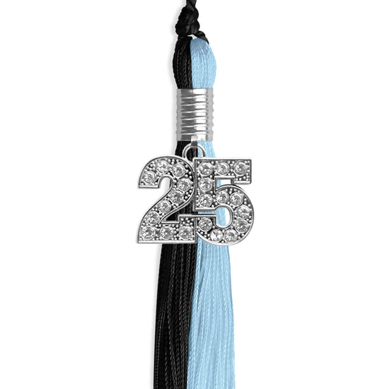 Black/Light Blue Graduation Tassel with Silver Bling Charm by Wholesale Grad Supply