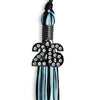 Black/Light Blue Mixed Color Graduation Tassel with Black Bling Charm by Wholesale Grad Supply