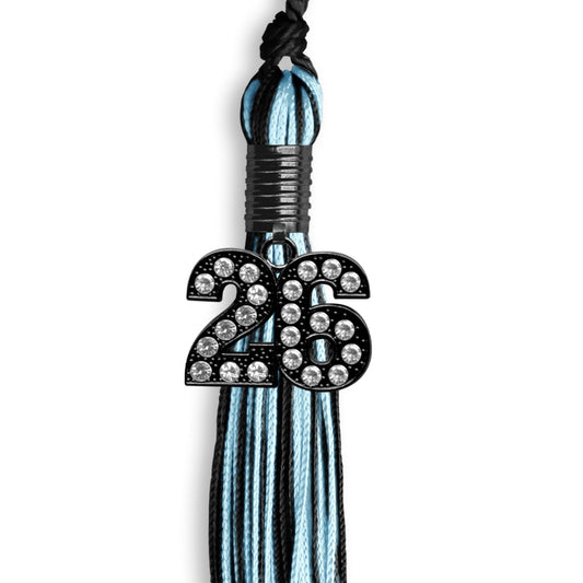 Black/Light Blue Mixed Color Graduation Tassel with Black Bling Charm by Wholesale Grad Supply