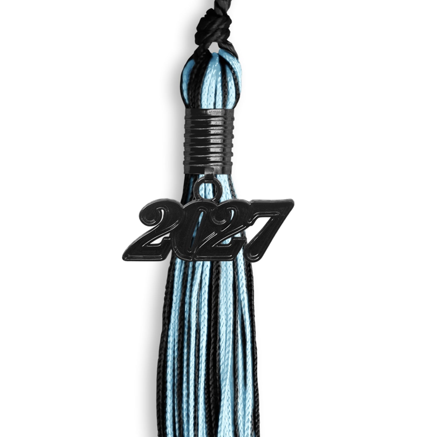 Black/Light Blue Mixed Color Graduation Tassel with Black Bling Charm by Wholesale Grad Supply