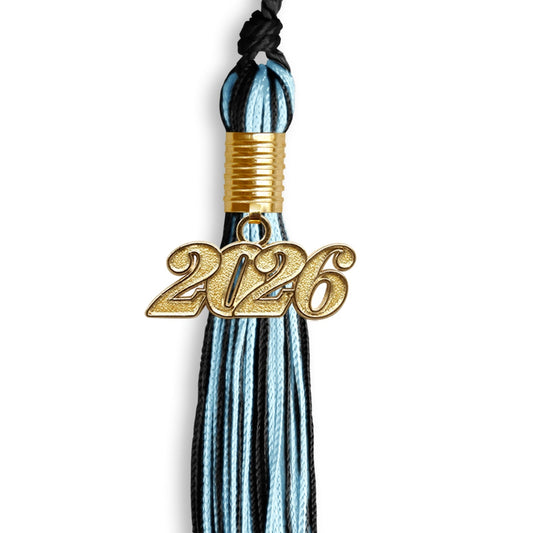 Black/Light Blue Mixed Color Graduation Tassel with Gold Bling Charm by Wholesale Grad Supply
