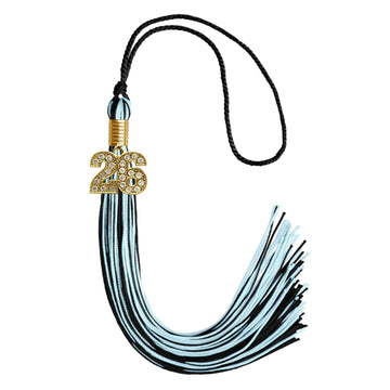Black/Light Blue Mixed Color Graduation Tassel with Gold Bling Charm by Wholesale Grad Supply