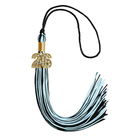 Black/Light Blue Mixed Color Graduation Tassel with Gold Bling Charm by Wholesale Grad Supply